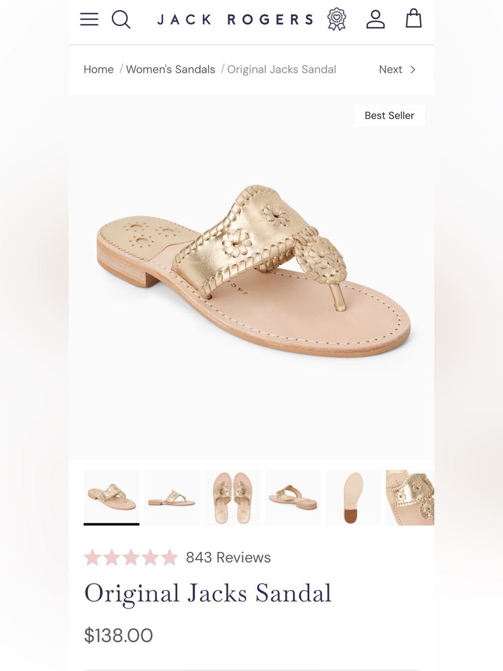 Jack Rogers Metallic Pewter Leather Thong Sandals - Picture 5 of 5